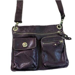 Roots Village Tribe Plum Purple Leather Bag Crossbody Satchel Boho
